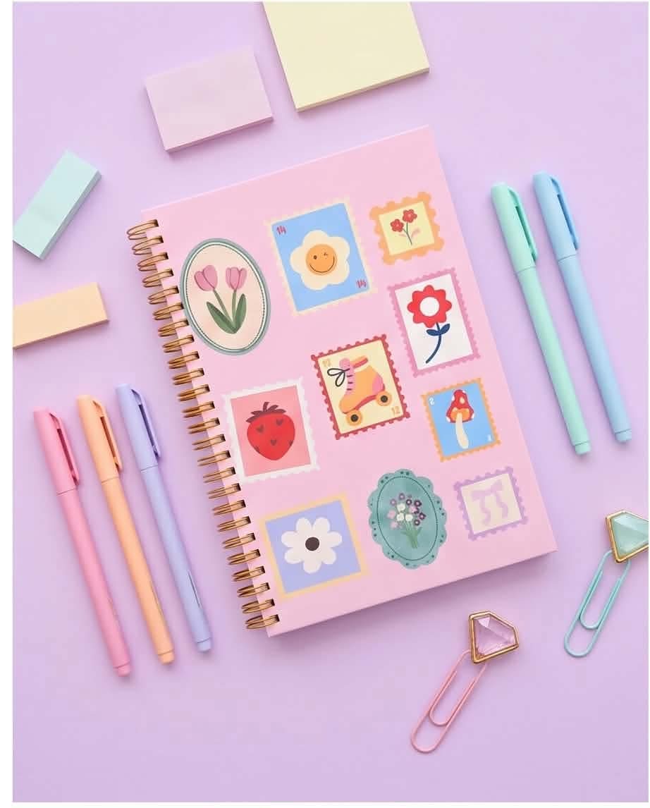 Aesthetic Postage Stamp & Floral Custom Spiral Notebook