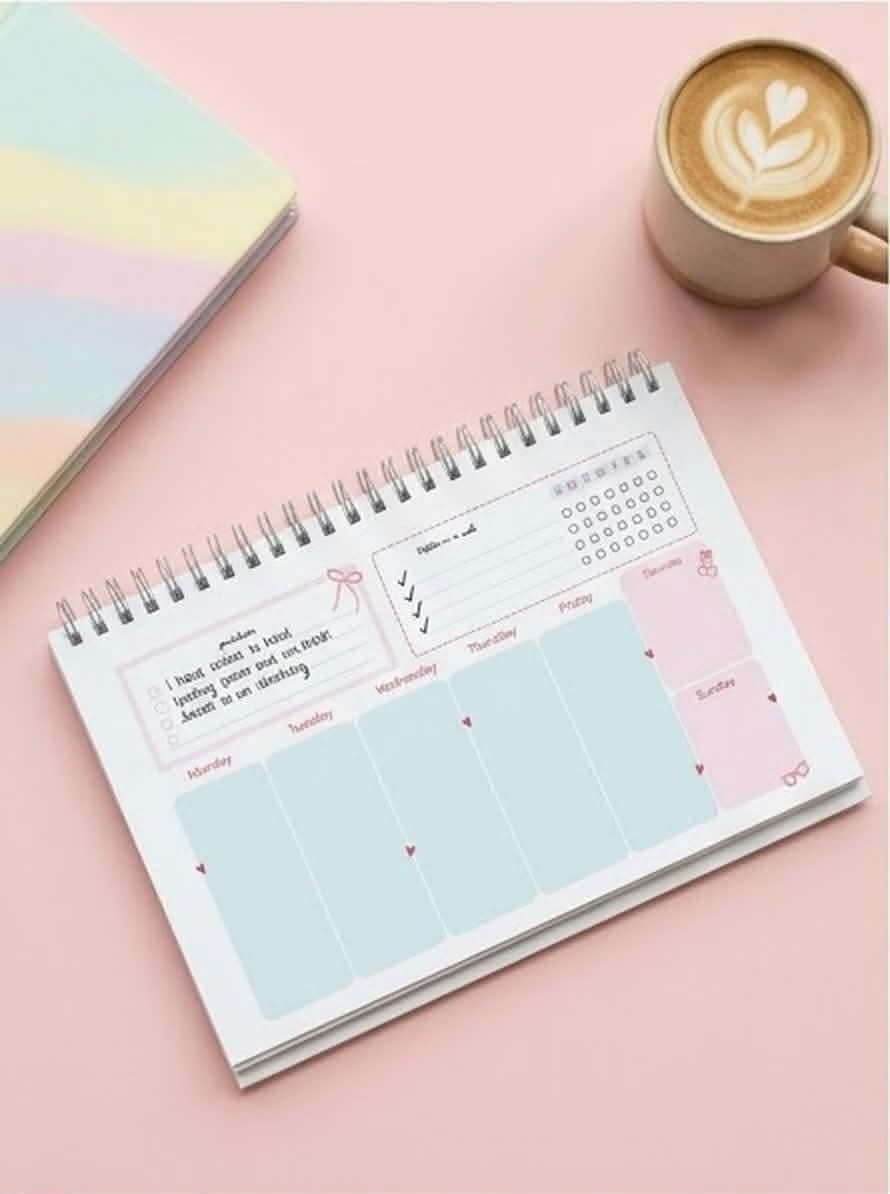 Aesthetic Desktop Weekly Planner & Habit Tracker Notepad