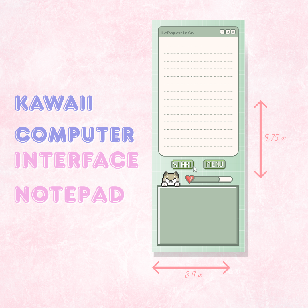 Kawaii Computer Interface Notepad | 50 pages (3.9 x 9.75 in)