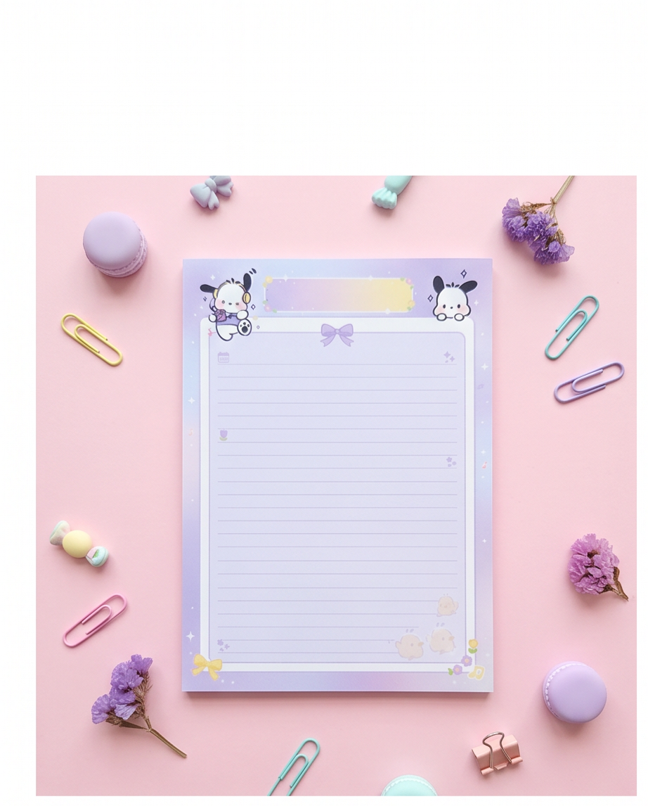Pochacco-Inspired Lavender Notepad | Cute Kawaii Desk Essential for School, Work & Everyday Planning