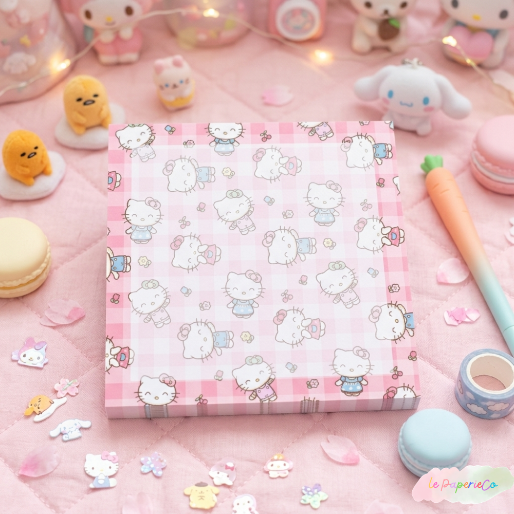 Kawaii Hello Kitty Notepad – 3x3 inch 50 Pages, Cute Stationery, Memo Pad