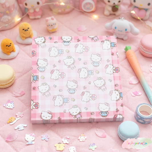 Kawaii Hello Kitty Notepad – 3x3 inch 50 Pages, Cute Stationery, Memo Pad