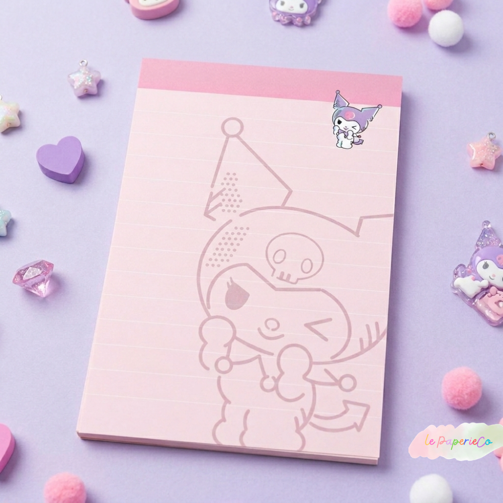 Adorable Kuromi Notepad | 50 pages, Half letter Size