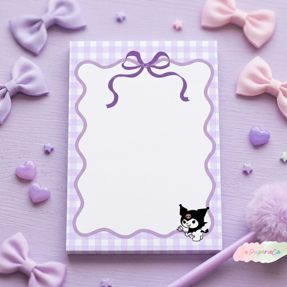 Kawaii Kuromi Ribbon Notepad | 50 pages, Half letter Size
