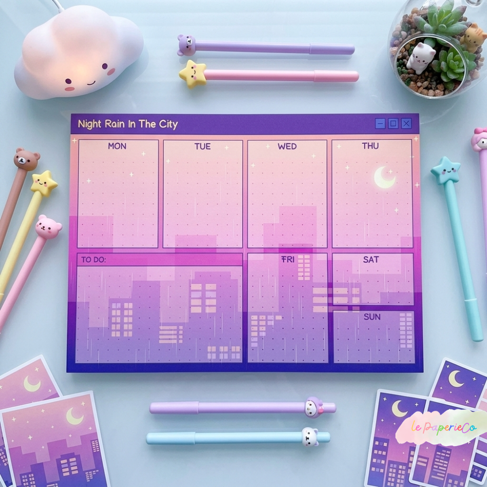 Kawaii Pastel Weekly Planner Notepad | Cute Retro Computer Interface Desk Mat, Letter Size, 50 pages