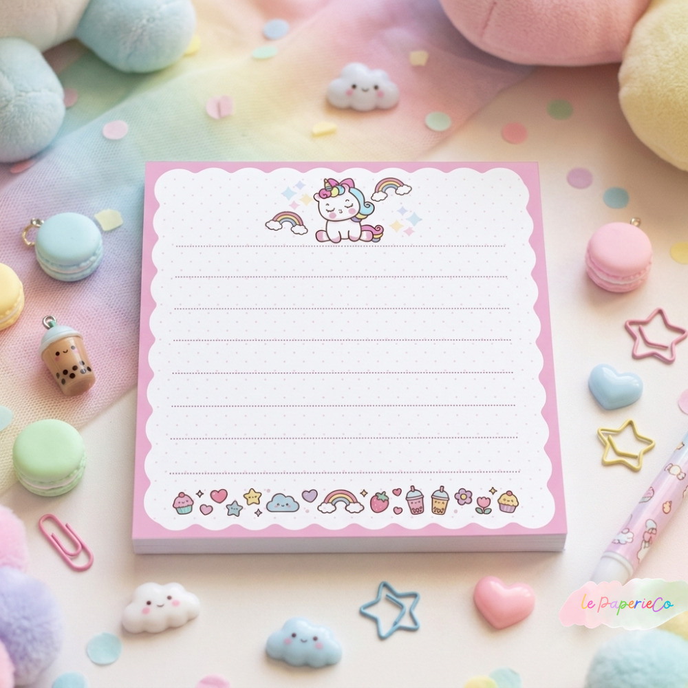 Kawaii Pastel Unicorn Treats Notepad | 3x3 in, 50 Sheets, Kawaii Stationery