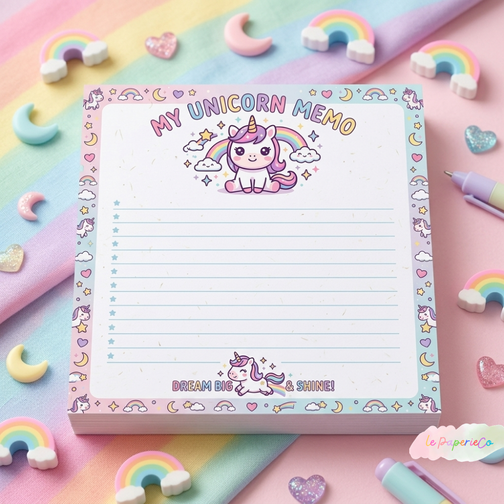 Kawaii Pastel Rainbow Unicorn Notepad | 3x3 in, 50 Sheets, Kawaii Stationery