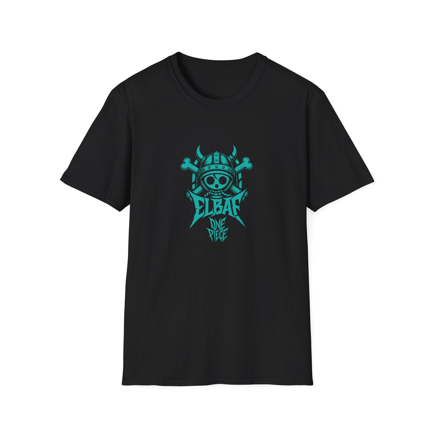 Viking Skull Logo T-Shirt — 'ELBAN' Neon Teal Pirate Skull Tee