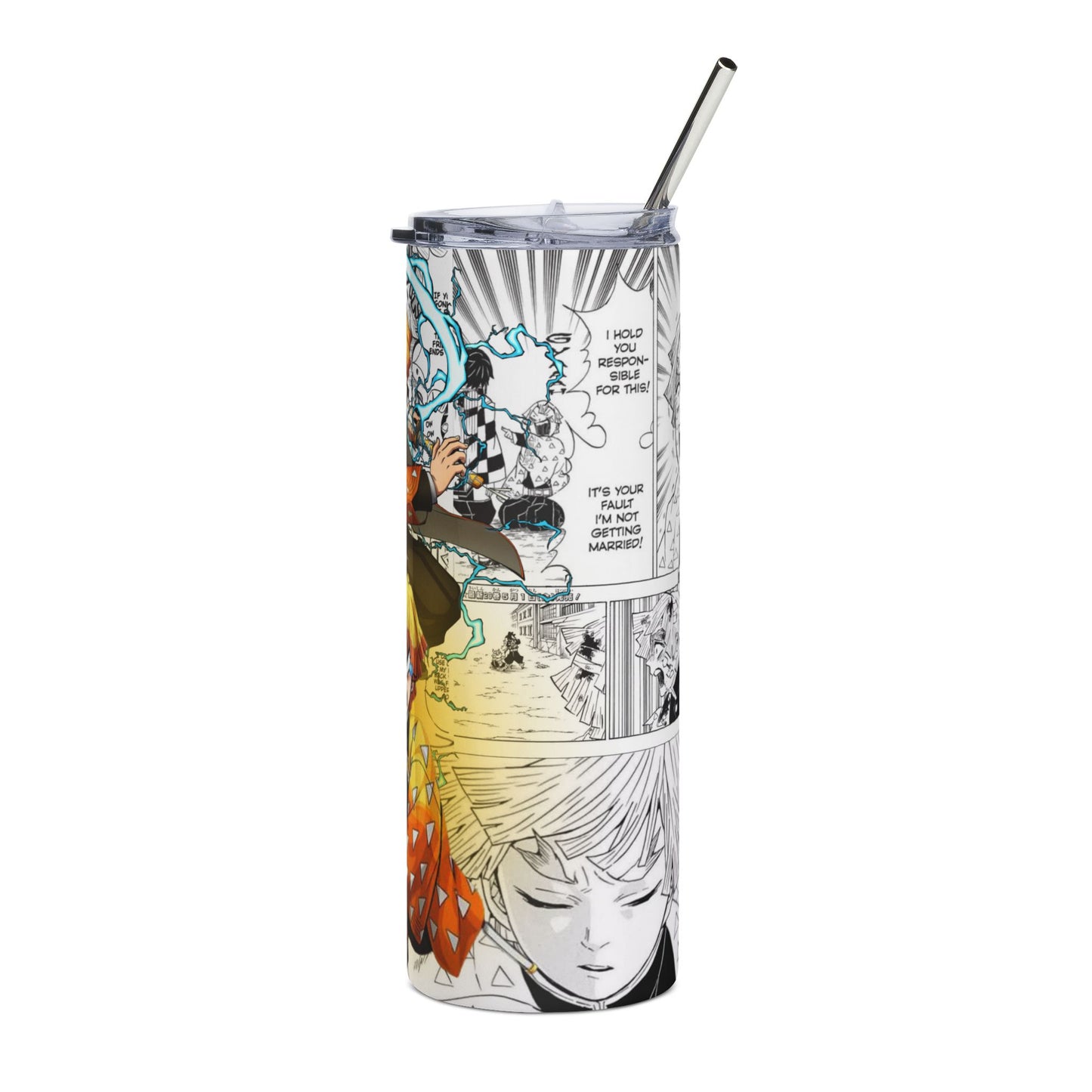 Anime Demon Slayer Inspired Style 20oz Stainless Tumbler Color & Manga Panel Design