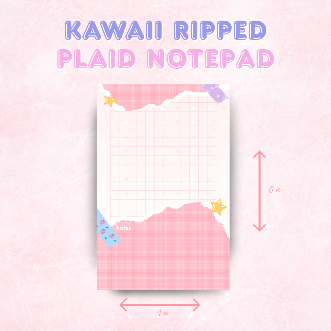 Kawaii Ripped Plaid Notepad | 50 pages (4x6 in)