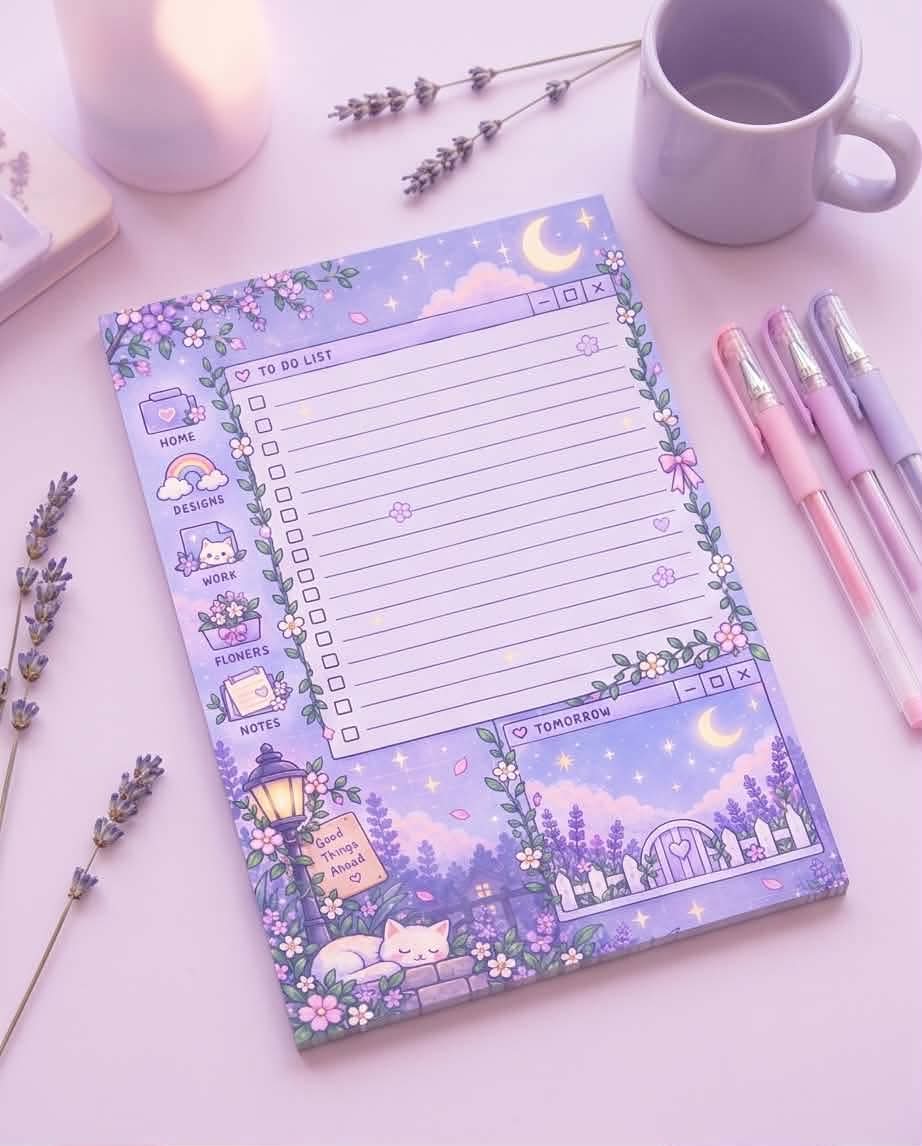 Dreamy Lavender Cat To-Do List Memo Pad
