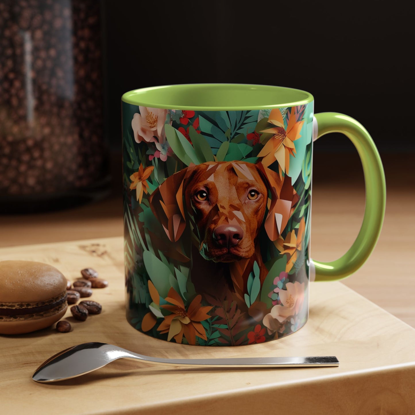 Vizsla Floral Accent Coffee Mug — Dog Portrait Botanical 11/15oz