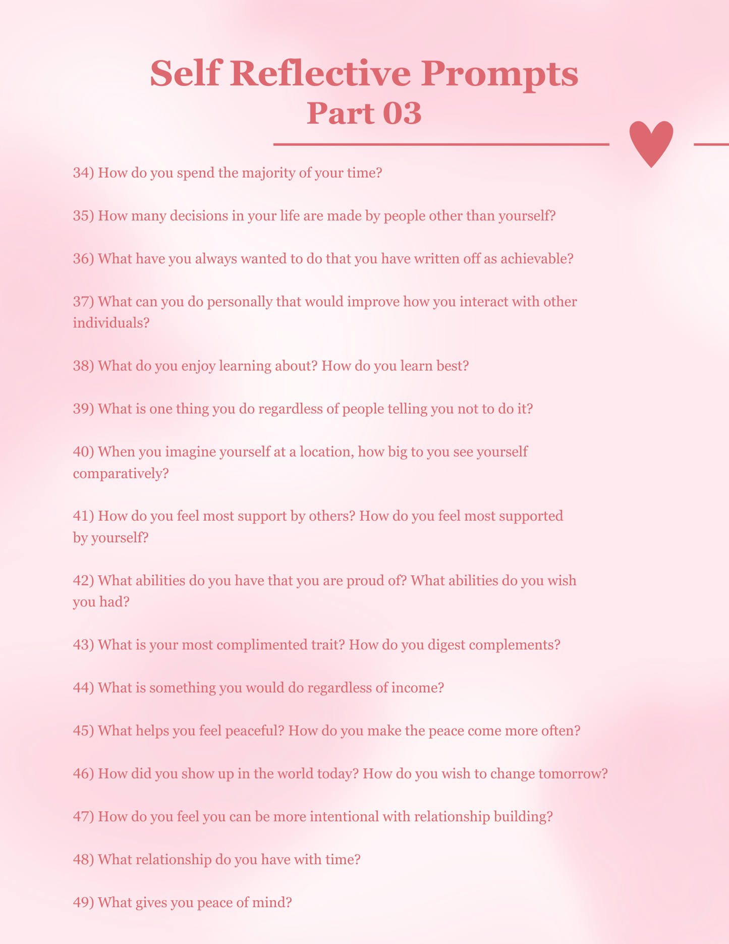 100 Self Reflective Prompts | Digital Download