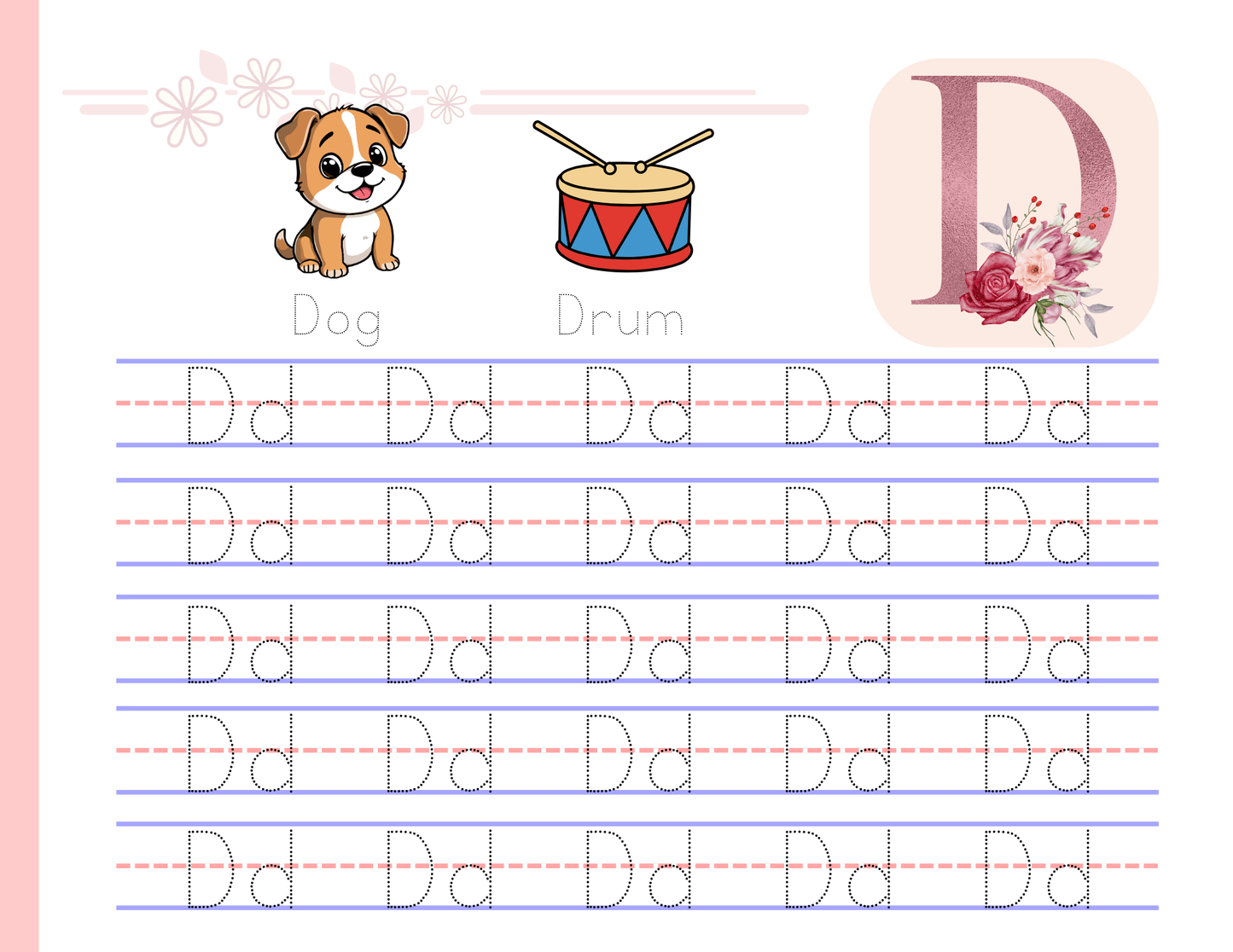Alphabet Letter Tracing Pad - Pink Floral | Digital Download