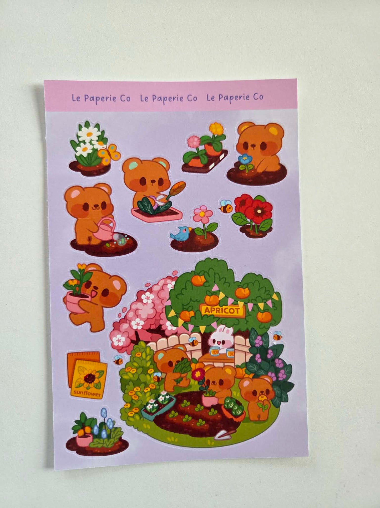 Chibi Bear Gardening Sticker Sheet | Kawaii Bear Laptop Decal (4x6 Inch)