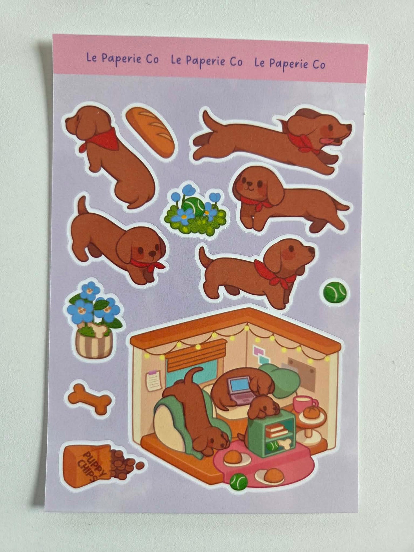 Chibi Dachshund Sticker Sheet | Planner Laptop Decal, Waterproof Vinyl Dog Art