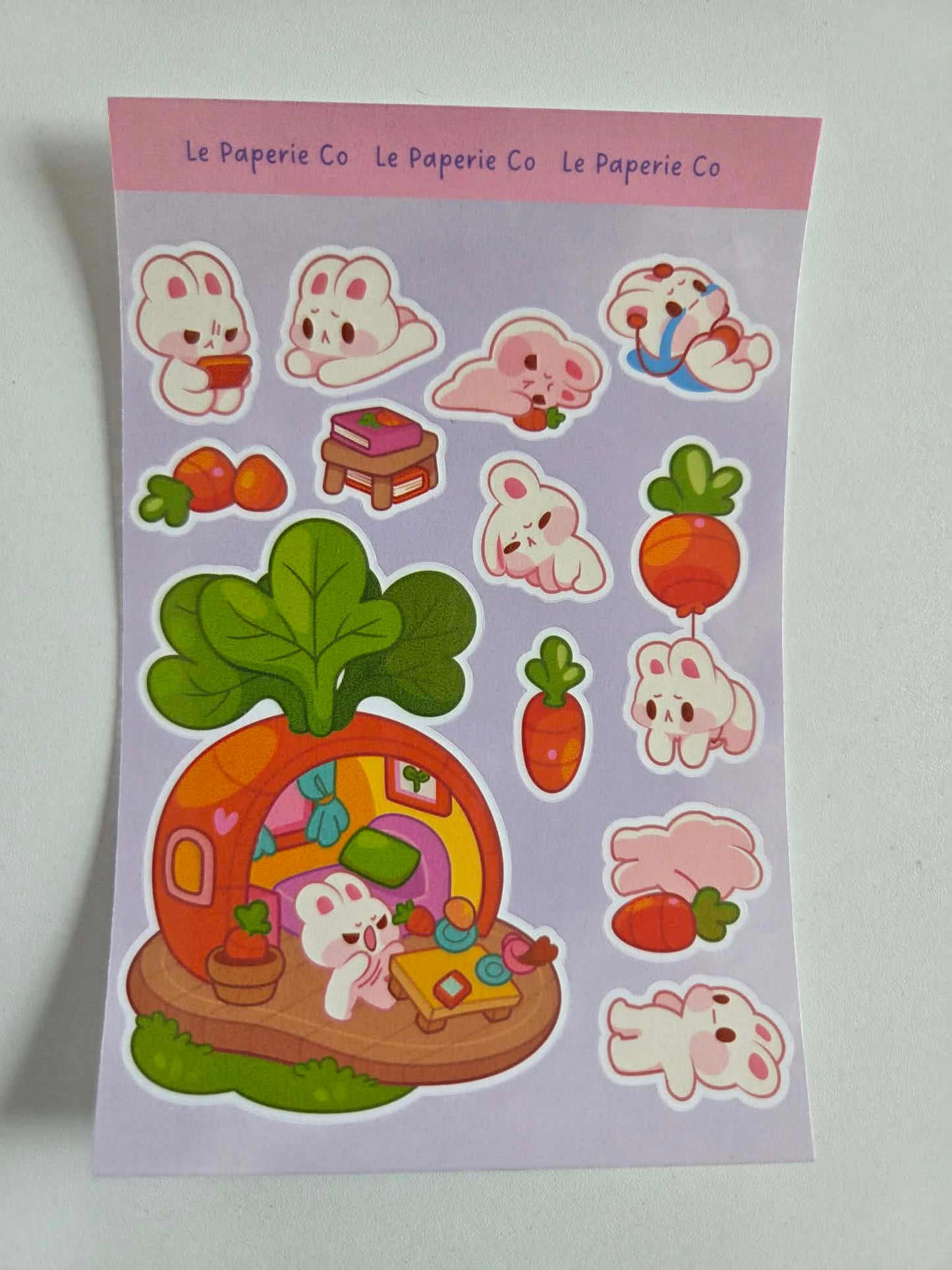 Kawaii Carrot Bunny Sticker Sheet | Planner, Laptop Decal (4x6 Inch)