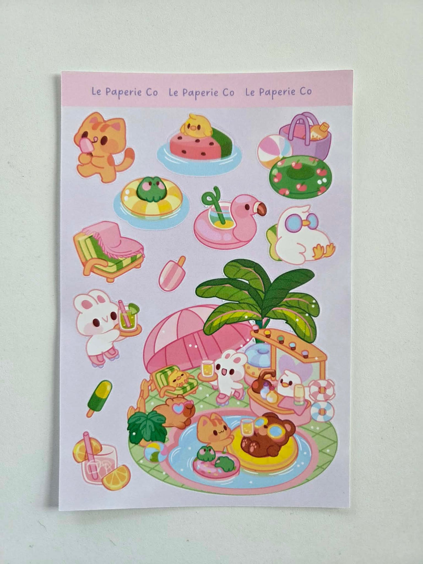 Kawaii Summer Sticker Sheet | Pastel Beach, Pool, Sun Characters