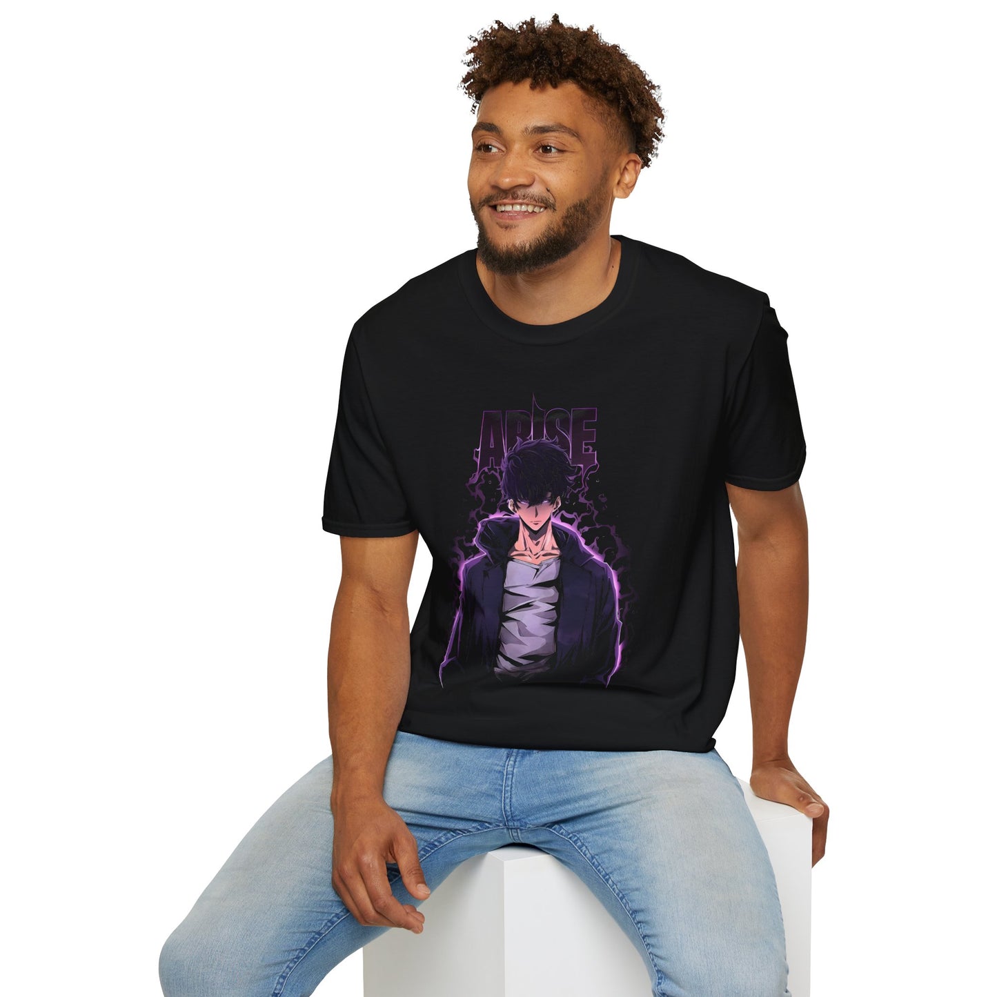 Arise Dark Anime Boy T-Shirt | Purple Lightning Graphic Tee