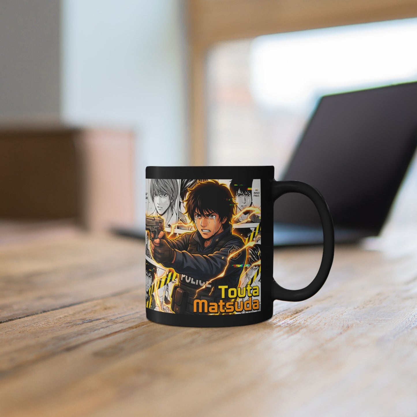 Death Note-Style Manga Panel Black Mug — 'Touta Matsuda' Anime Coffee Cup (11oz/15oz)