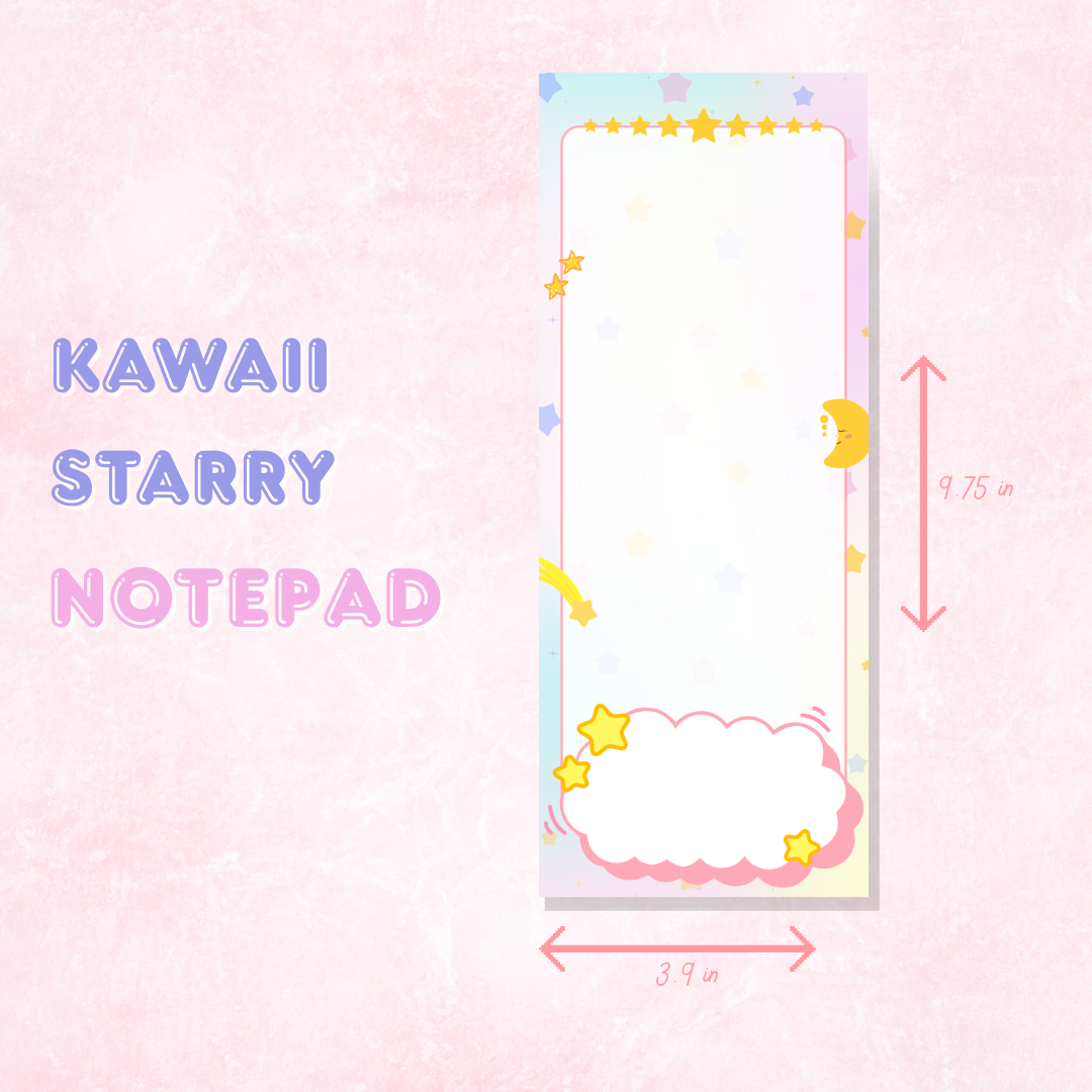 Kawaii Starry Notepad | 50 pages (3.9 x 9.75 in)