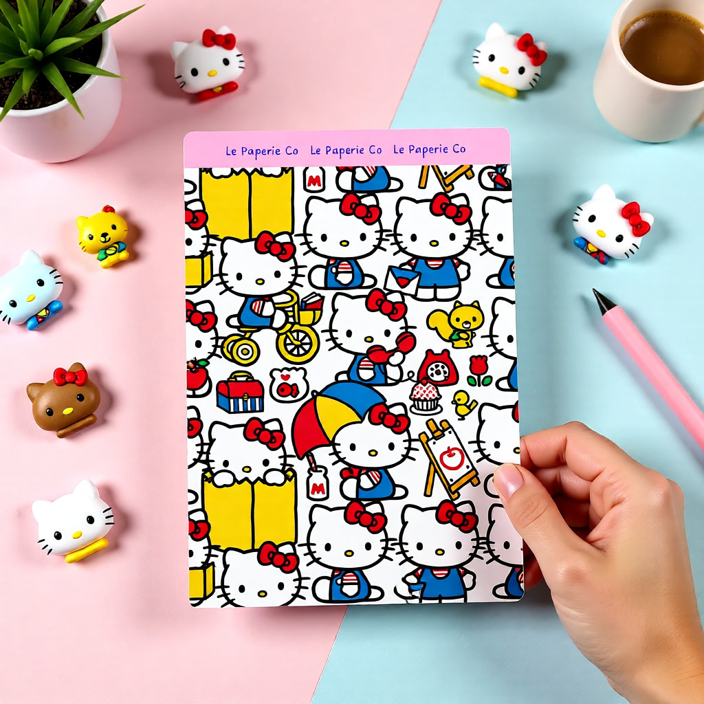 Kawaii Hello Kitty Cardstock Sticker Sheet | 5x7 inches, Stationary, Journaling