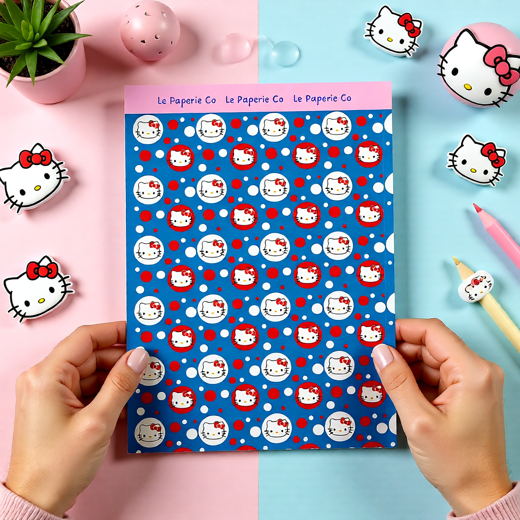 Kawaii Hello Kitty Cardstock Sticker Sheet | 5x7 inches, Stationary, Journaling