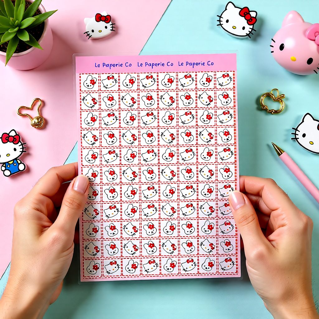 Kawaii Hello Kitty Cardstock Sticker Sheet | 5x7 inches, Stationary, Journaling