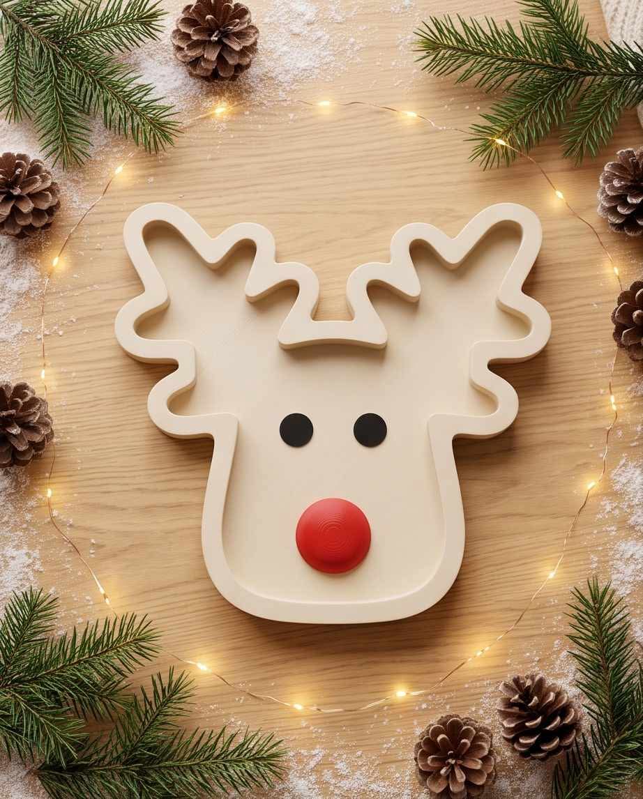 Festive Reindeer Wooden Serving Tray & Holiday Platter