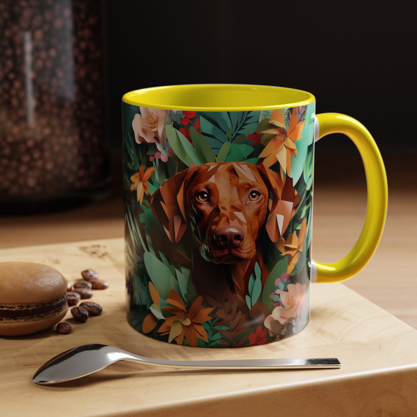 Vizsla Floral Accent Coffee Mug — Dog Portrait Botanical 11/15oz