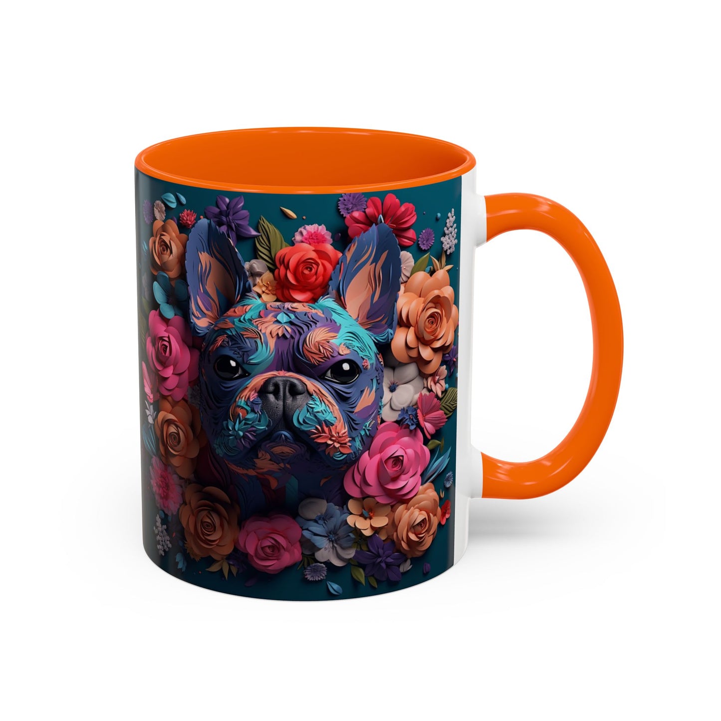 Floral French Bulldog Accent Coffee Mug  Colorful Dog Art 11/15oz