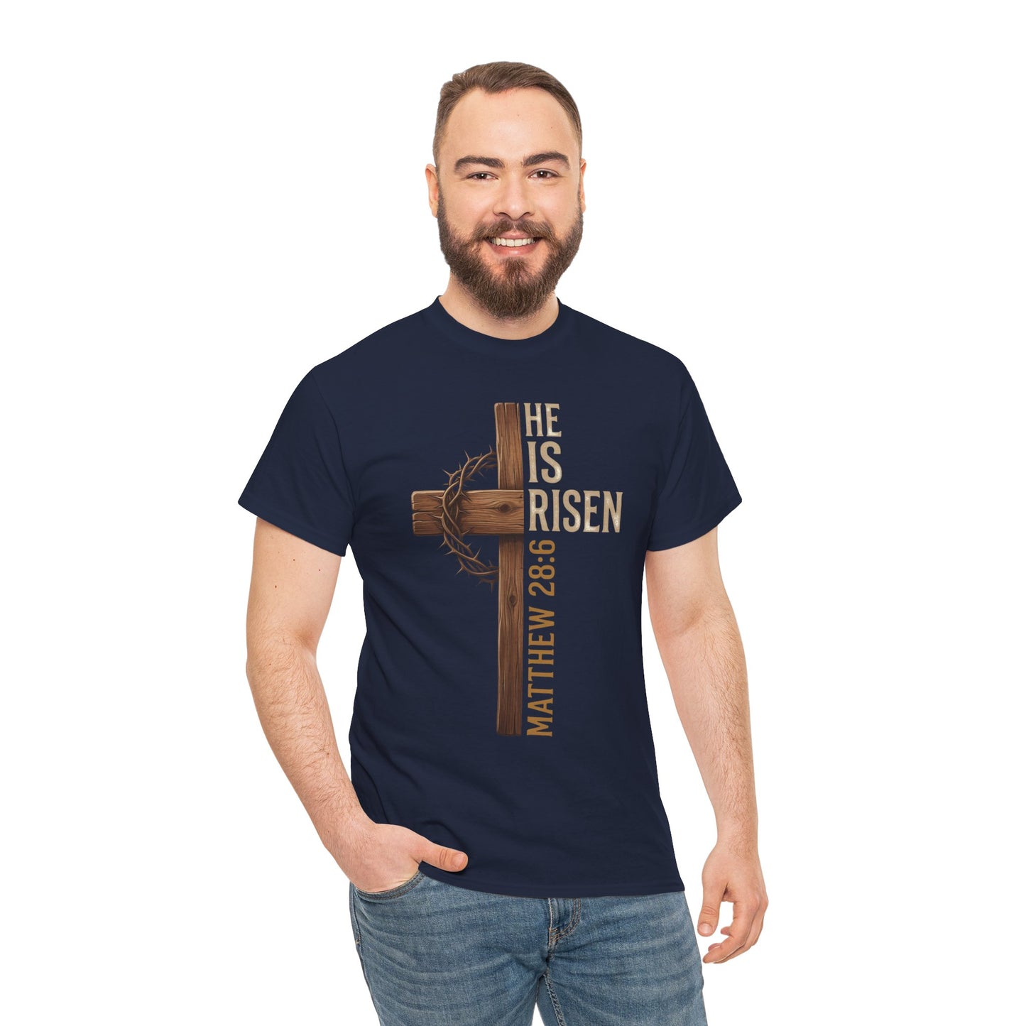He Is Risen Cross T-Shirt | Matthew 28:6 Christian Easter Tee