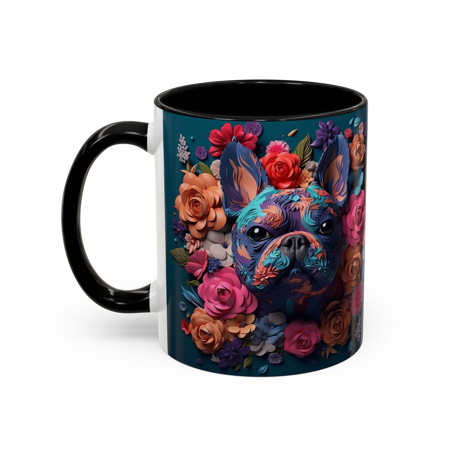 Floral French Bulldog Accent Coffee Mug  Colorful Dog Art 11/15oz