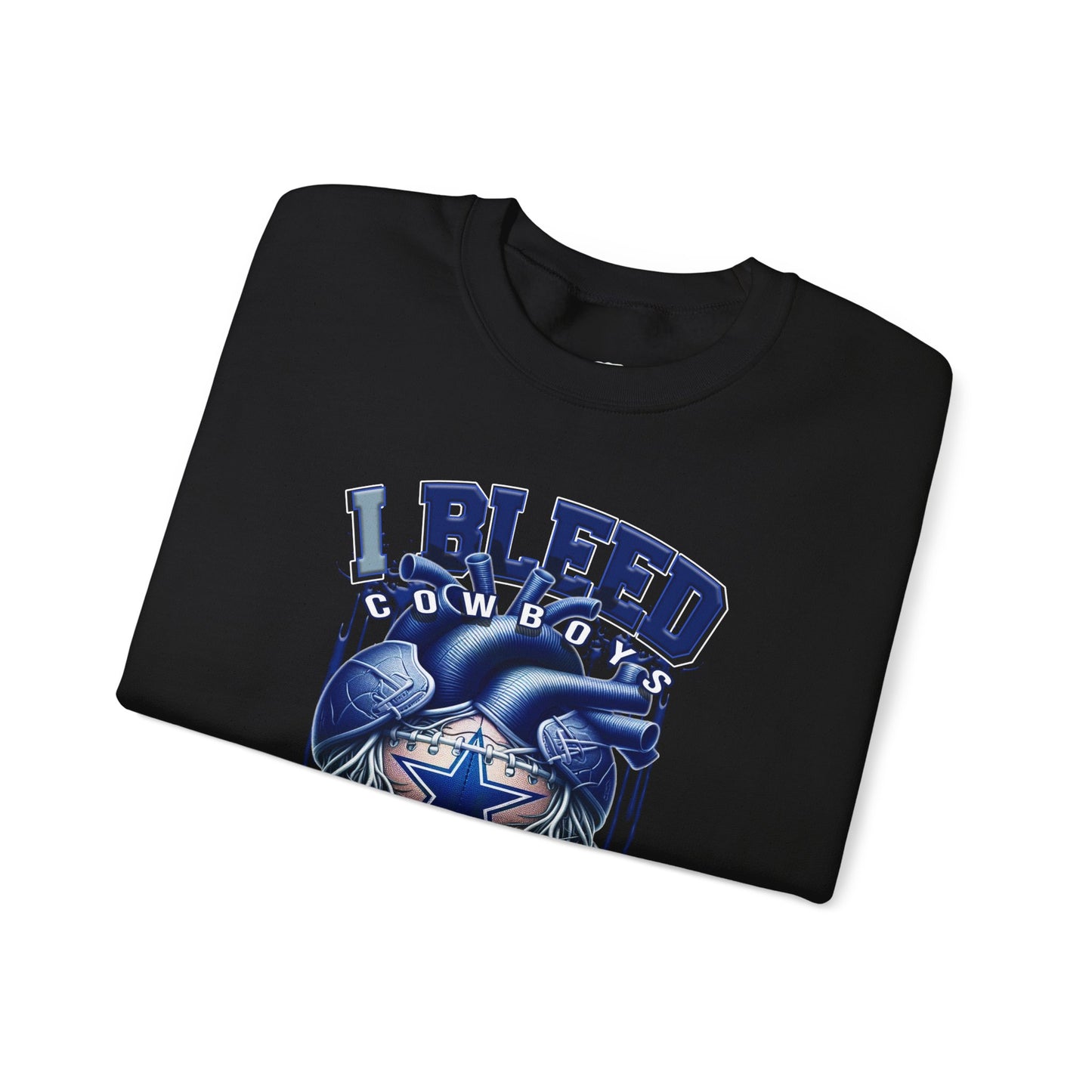 Customizable Cowboys Fan I Bleed Blue heart design Sweatshirt | Sports fan apparel