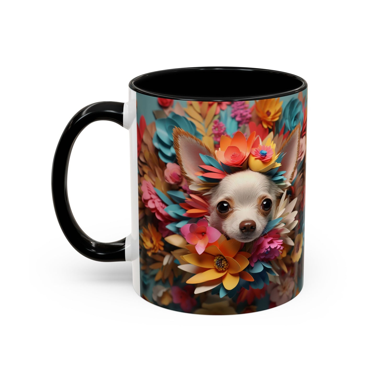 Chihuahua Floral Wreath Accent Coffee Mug Colorful Pet Lover Gift (11/15oz)