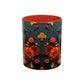 Autumn Raven Accent Coffee Mug — Black Crow & Orange Chrysanthemums (11/15oz)