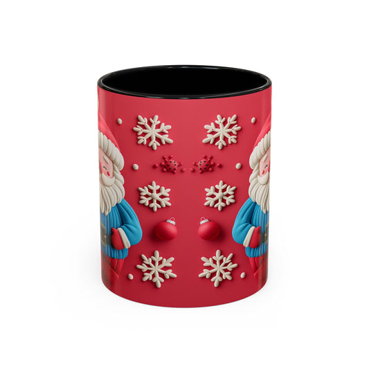 Clay Santa Pattern Mug | Christmas Snowflake Accent Coffee Mug