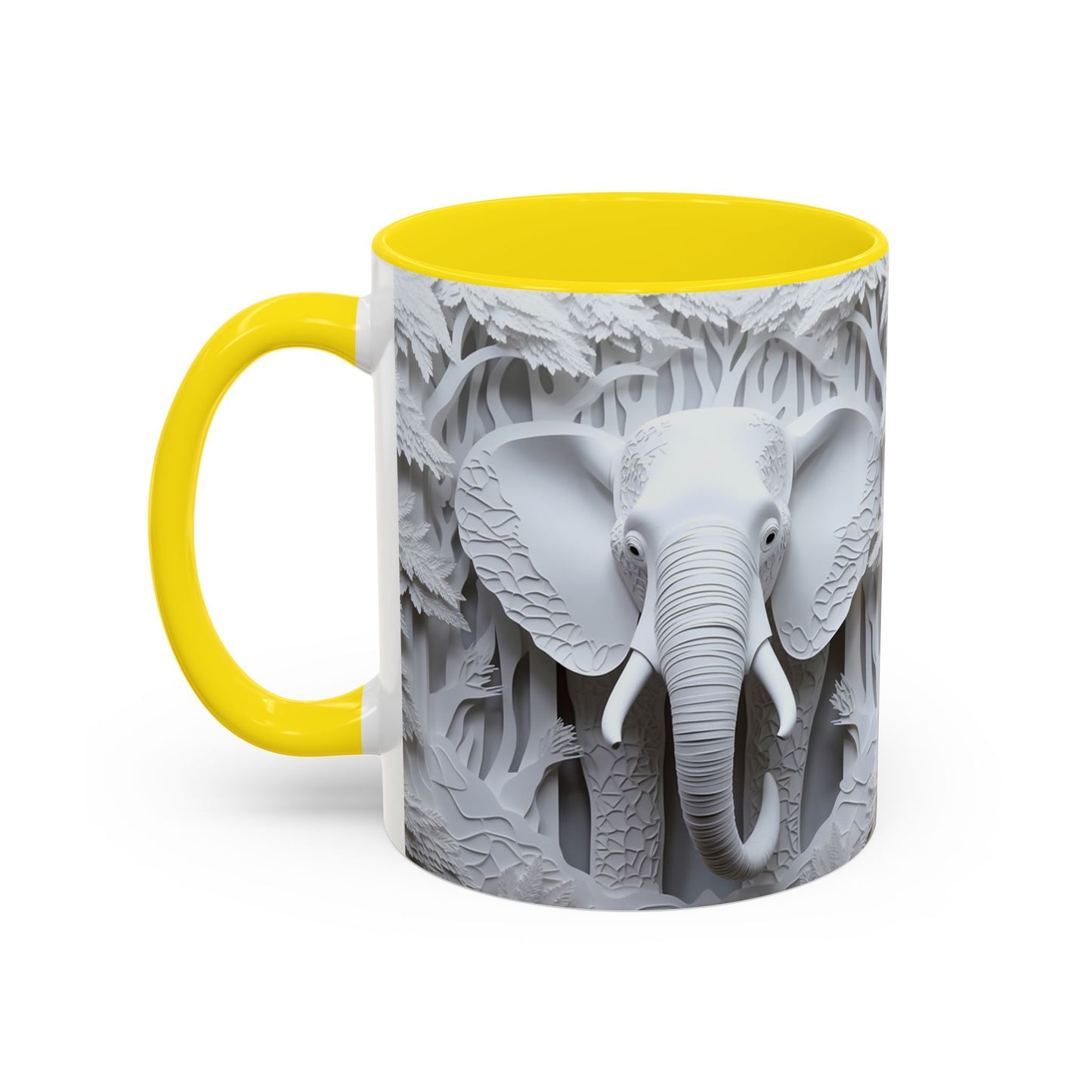 Elephant Relief Accent Coffee Mug — Grey Carved Jungle Design (11/15oz)