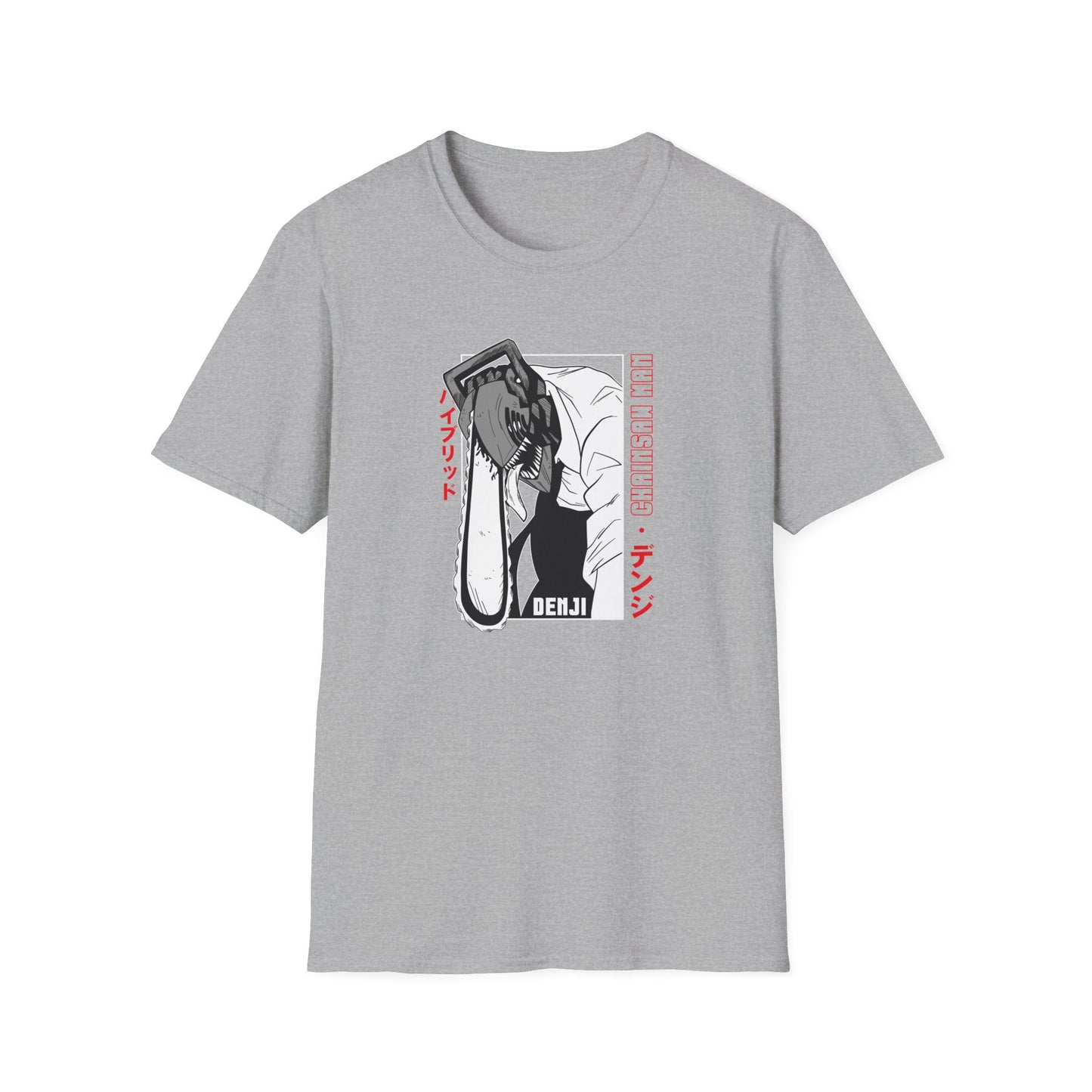 Anime T-Shirt — Dark Anime Chainsaw Man ‘Denji’ Graphic Tee (Japanese Text)