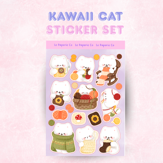 Kawaii Cat | Laminated Sticker Set/Decal