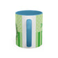 Princess Cat Illustration Accent Coffee Mug | Green Stripes