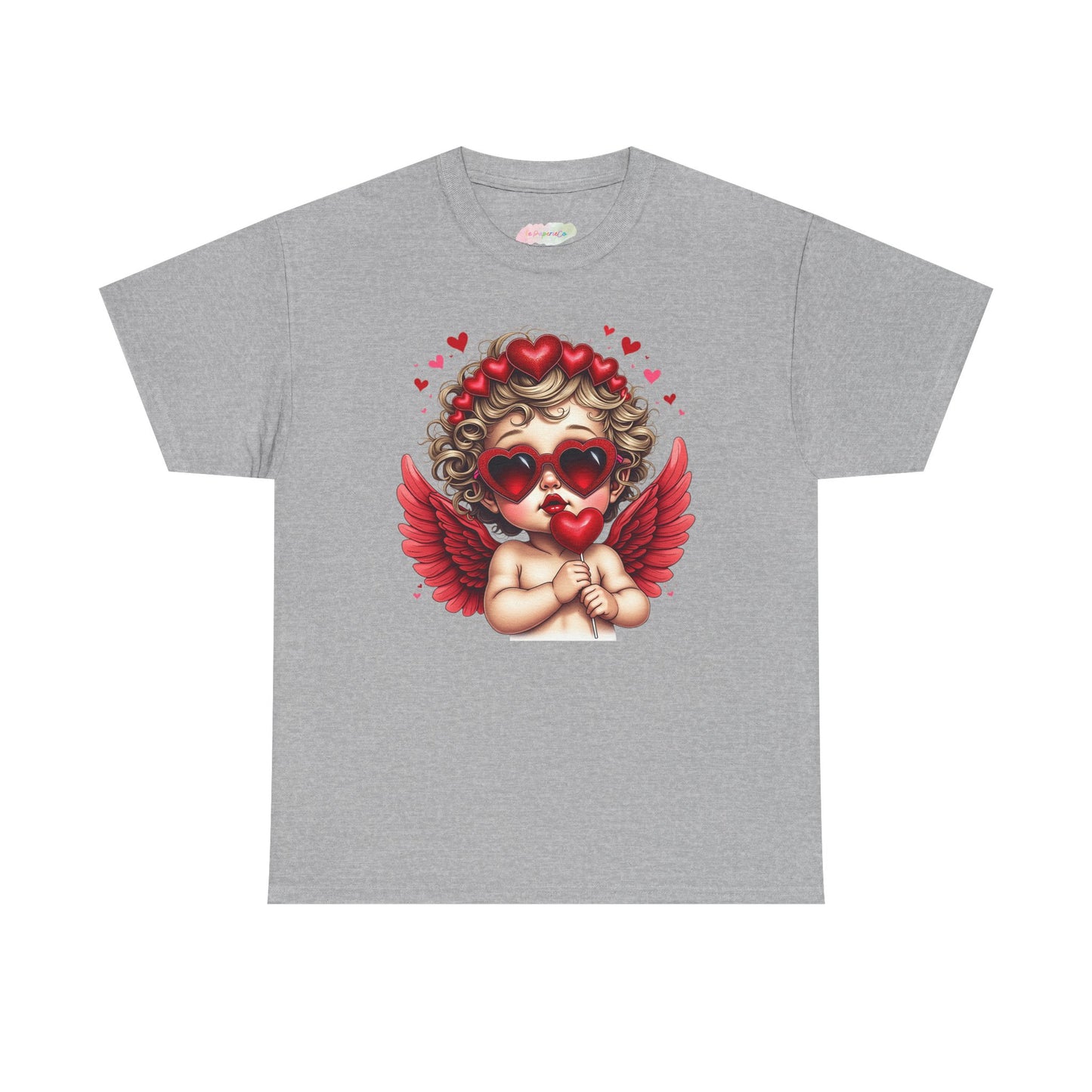 Valentine Cherub Heart Sunglasses T-Shirt | Cupid Angel with Red Wings