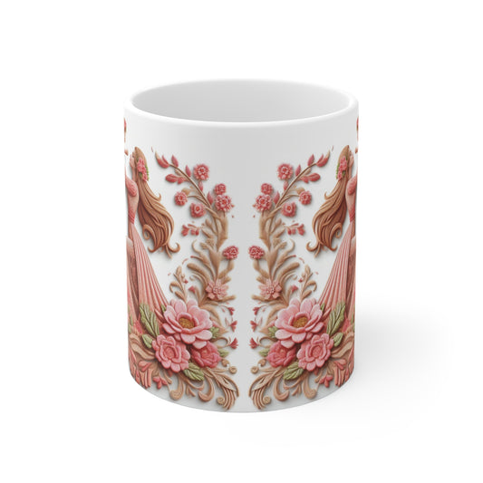 Mother and Daughter Floral Mug — 11oz Ceramic Coffee Cup, Tender Mom Love Gift