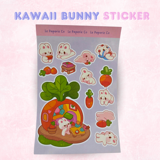 Kawaii Carrot Bunny Sticker Sheet | Planner, Laptop Decal (4x6 Inch)