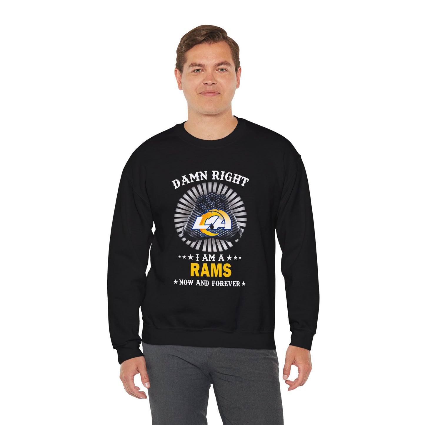 Custom “Damn Right I Am a Rams Fan” Crewneck Sweatshirt – Vintage Football Fan Pullover