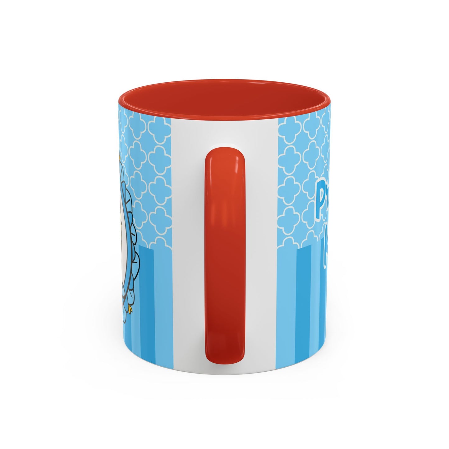 Princess Cat Illustration Accent Coffee Mug | Blue Striped Ceramic