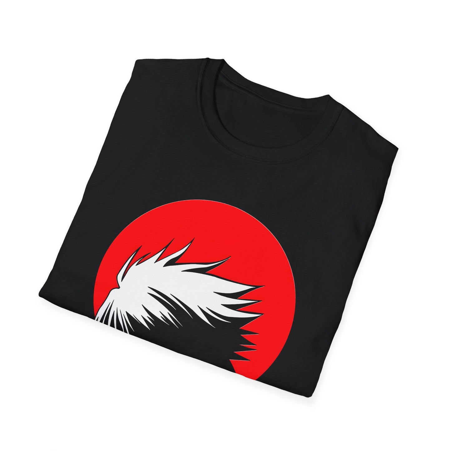 Anime Red Sun Silhouette Tee — White Hair Character Graphic T-Shirt