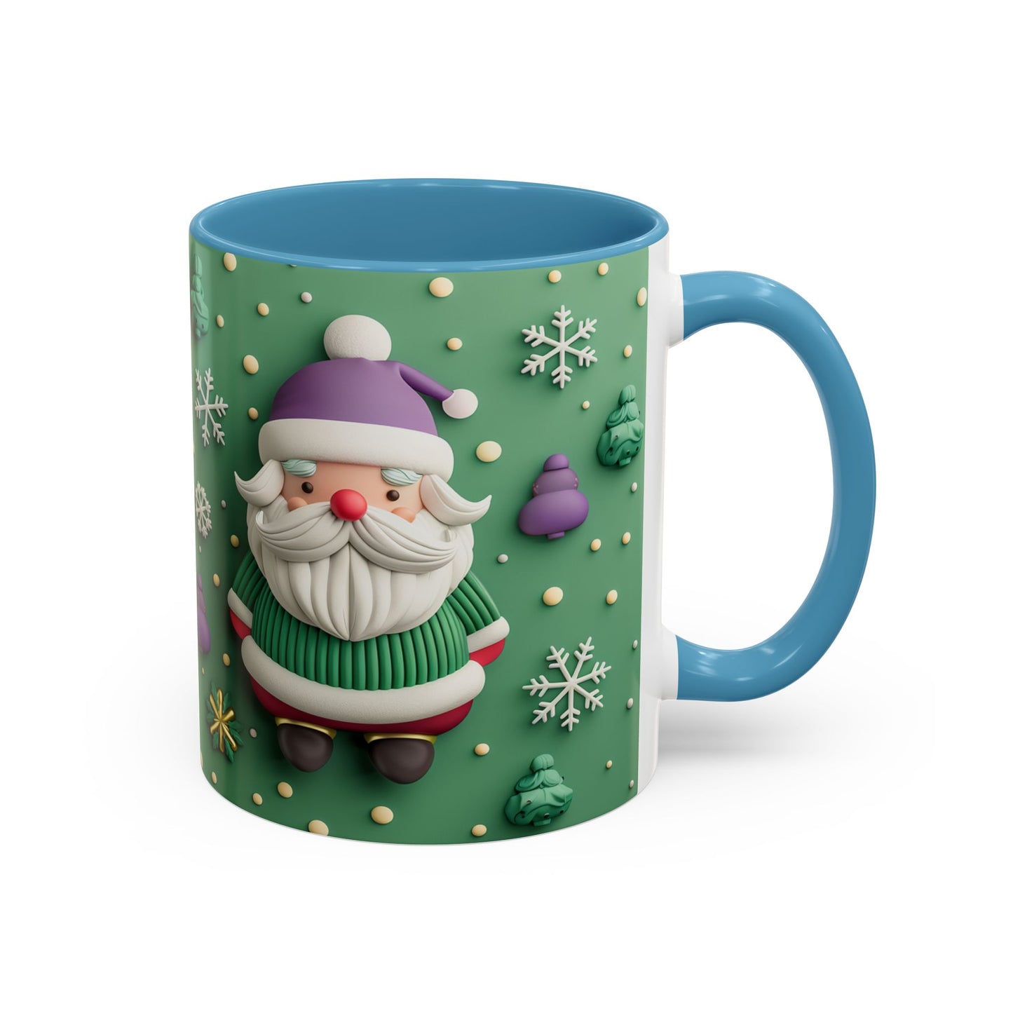 Whimsical Santa Pattern Accent Coffee Mug | Christmas Santa Snowflakes 11oz 15oz