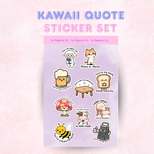 Kawaii Quote | Laminated Sticker Set/Decal