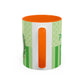 Princess Cat Illustration Accent Coffee Mug | Green Stripes